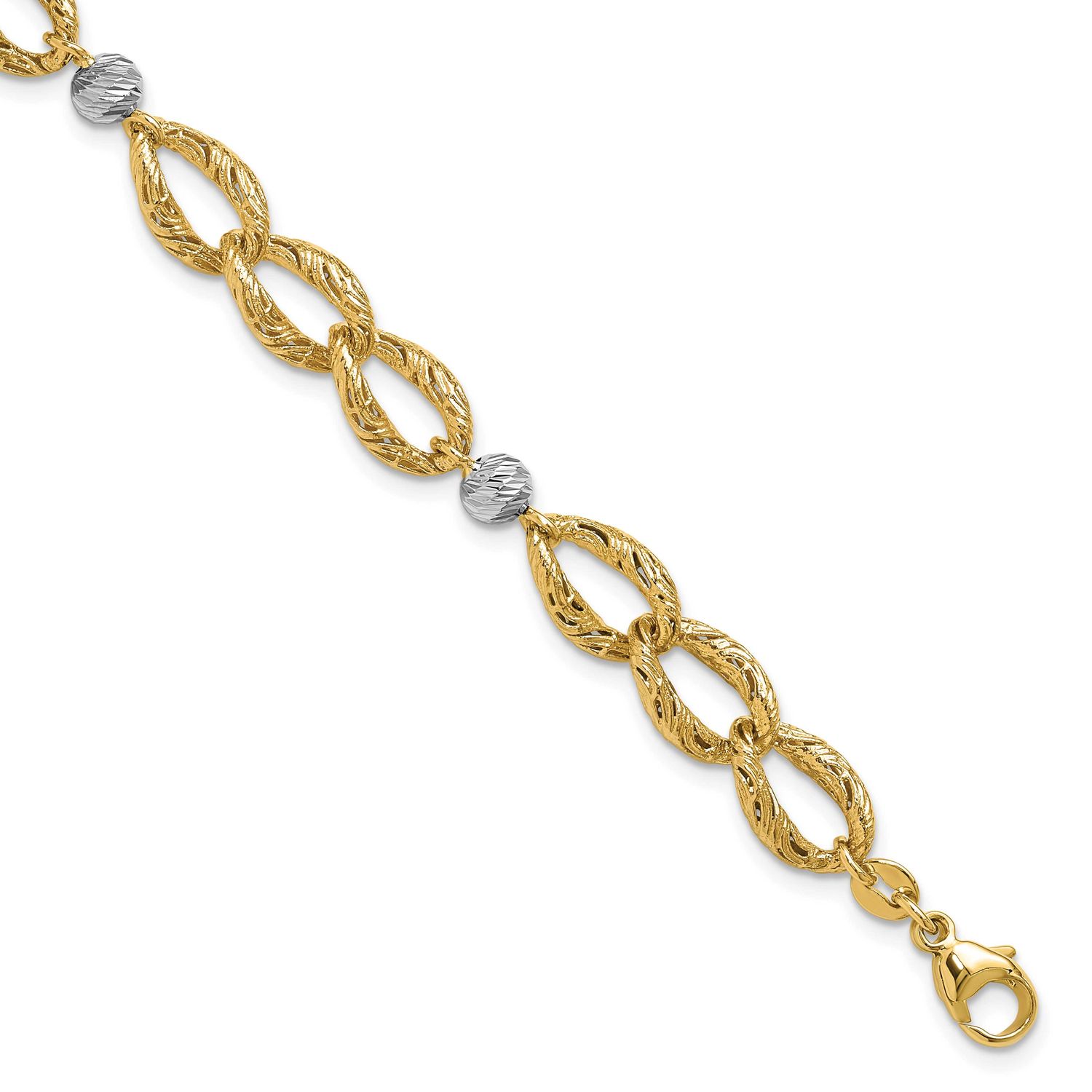 14K Two-Tone Polished/Textured/Diamond-Cut with 2 Inch Extender Bracelet 14k Two-tone Gold Polished…