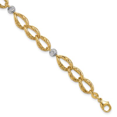 14K Two-Tone Polished/Textured/Diamond-Cut with 2 Inch Extender Bracelet 14k Two-tone Gold Polished…