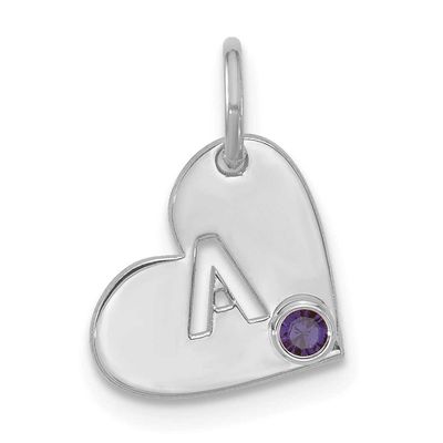 Cut-Out Initial Heart with Birthstone Charm Sterling Silver Rhodium-plated XNA1485SS