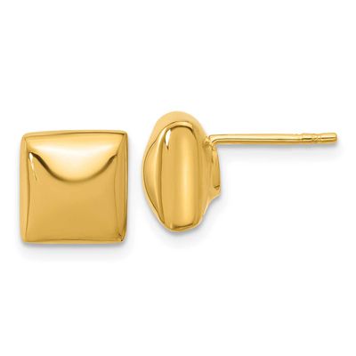 Hollow Puffed Square Post Earrings 14k Gold Polished LE2640 196904272909