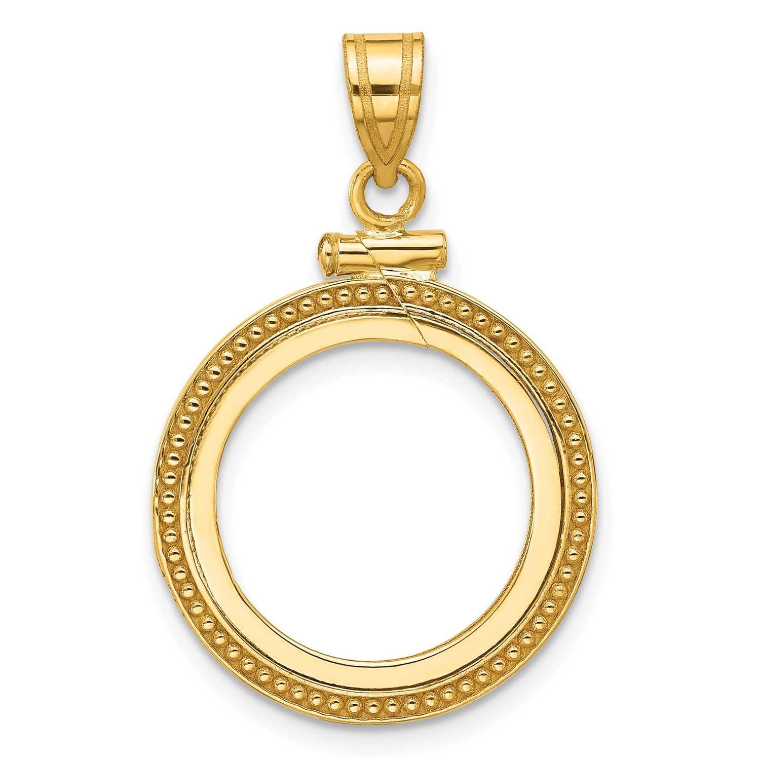Beaded 16.5mm x 1.35mm Screw Top Coin Bezel Pendant 10k Gold Polished 10C8184/16.5