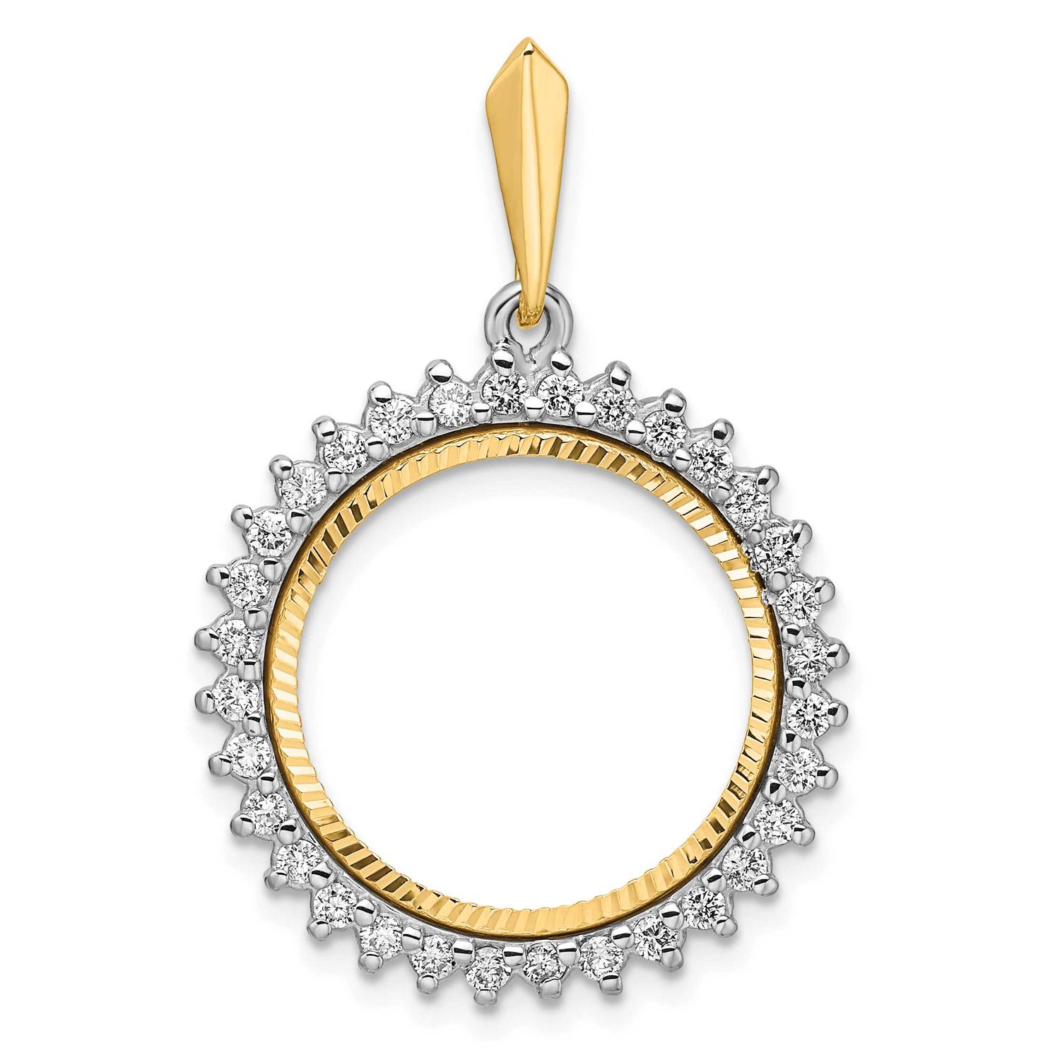 Diamond-Cut Aa Diamond Circle 18.0mm Prong Coin Bezel Pendant 14k Two-tone Gold Polished CS3984D/18…
