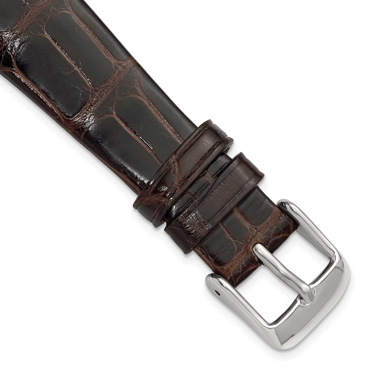 Debeer 19mm Brown Flat Genuine Louisiana Alligator Leather with Silver-Tone Buckle 7.5 Inch Watch B…