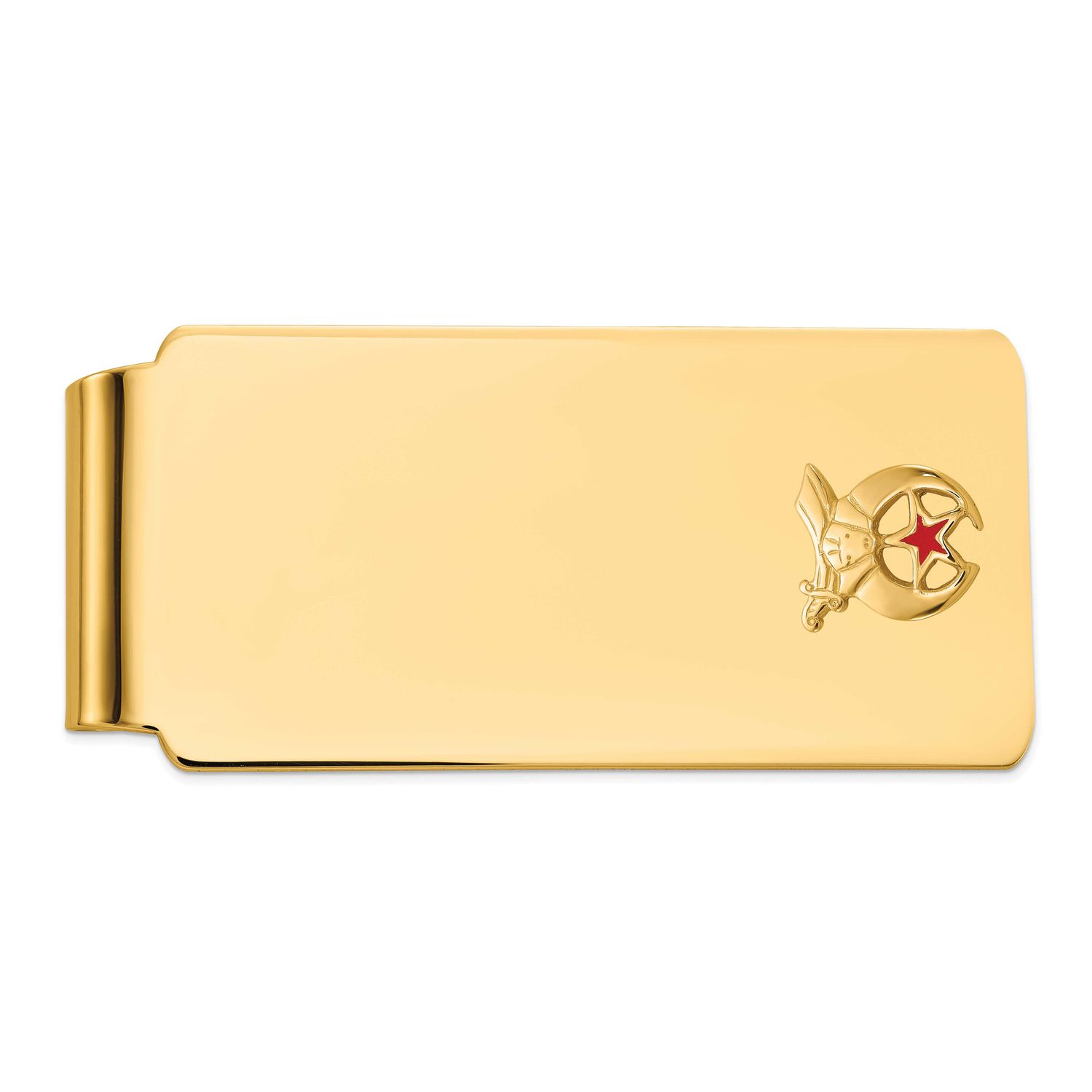 Men&#39;s Polished and Textured with Red Enamel Masonic Shriner Large Money Clip 14k Gold B57642-MCC