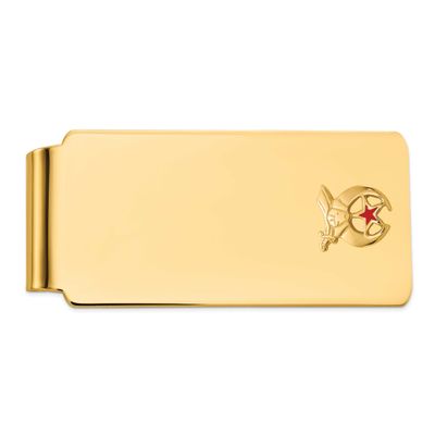 Men&#39;s Polished and Textured with Red Enamel Masonic Shriner Large Money Clip 14k Gold B57642-MCC