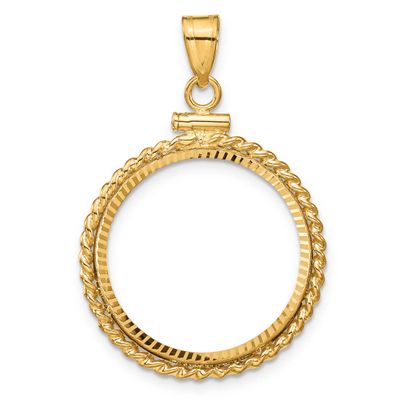 Twisted Wire and Diamond-Cut 20.2mm x 2.1mm Screw Top Coin Bezel Pendant 14k Gold Polished C2271D/2…