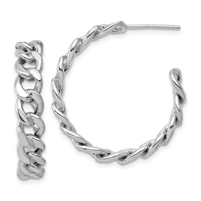 Polished 34x6.5mm Curb Link Post C-Hoop Earrings Sterling Silver Rhodium-plated QLE1588 196904318263