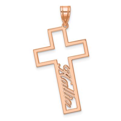 Rose Gold-Plated Cut Out Cross with Name Pendant Sterling Silver XNA1478RP