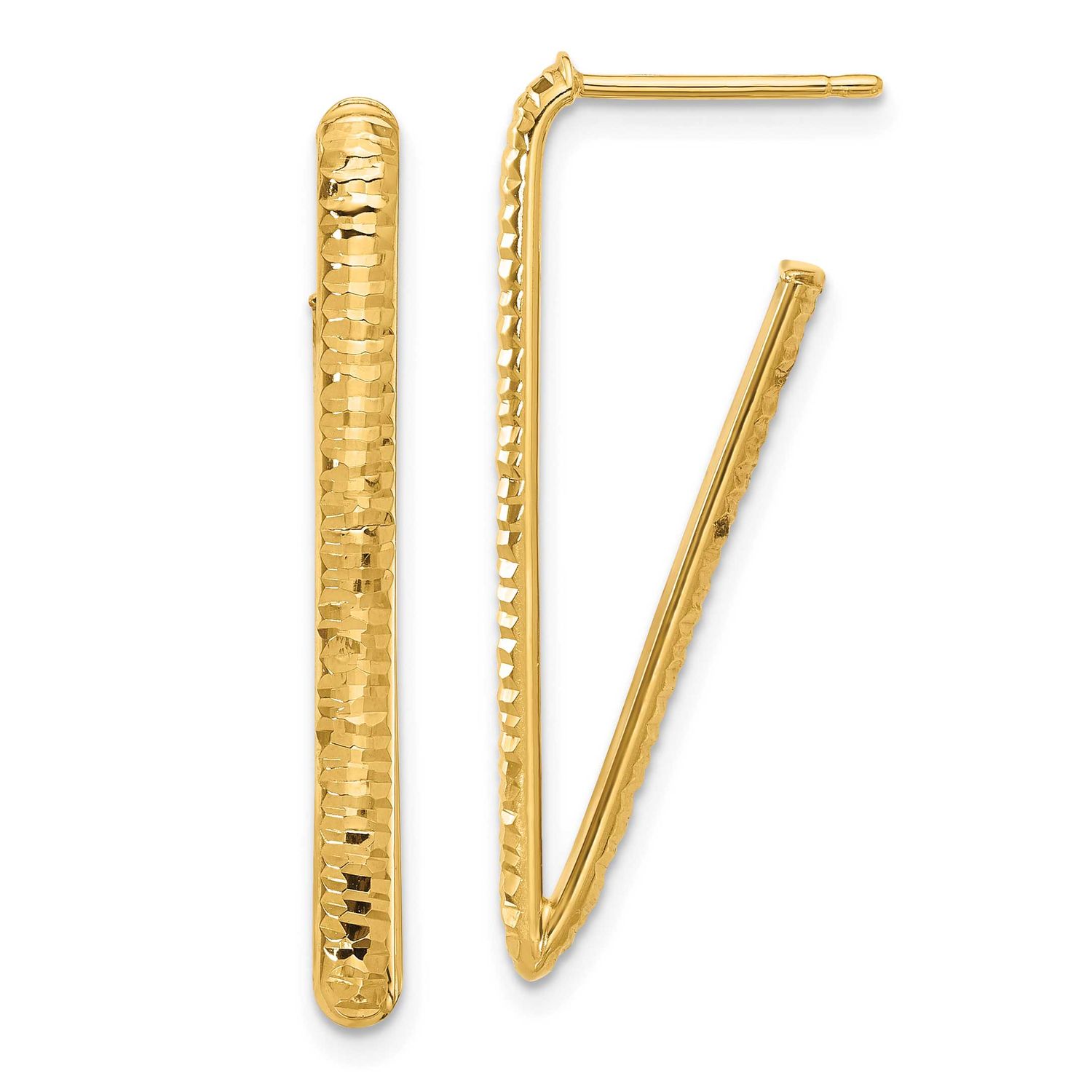 Diamond-Cut Triangle J-Hoop Post Earrings 14k Gold Polished LE2689 196904341926