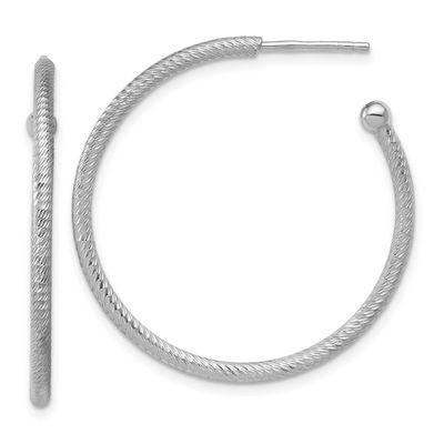 Diamond-Cut 33x2mm Post C-Hoop Earrings Sterling Silver Rhodium-plated QLE1586