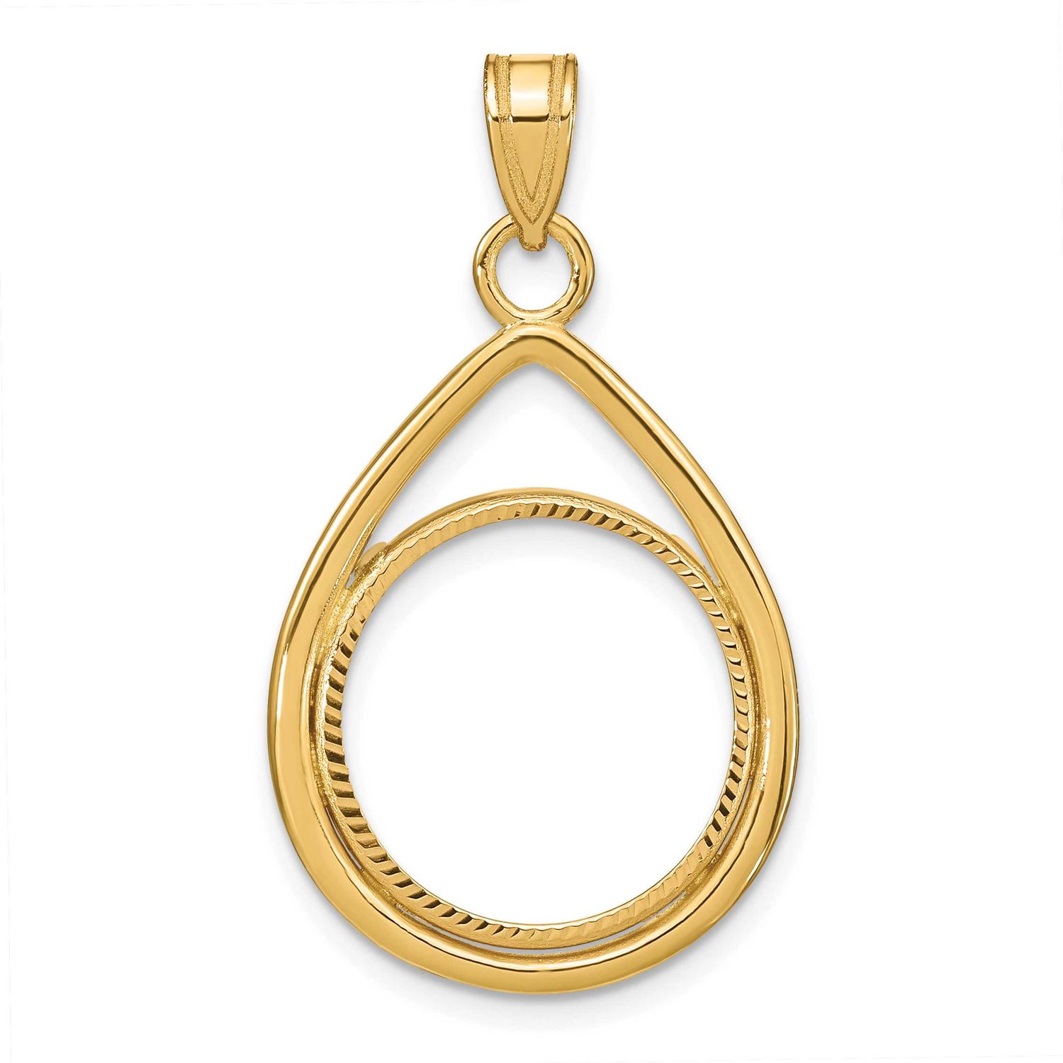 Diamond-Cut Lightweight Teardrop 16.5mm Prong Coin Bezel Pendant 10k Gold Polished 10C8191D/16.5