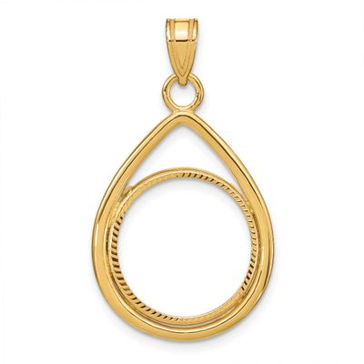 Diamond-Cut Lightweight Teardrop 16.5mm Prong Coin Bezel Pendant 10k Gold Polished 10C8191D/16.5