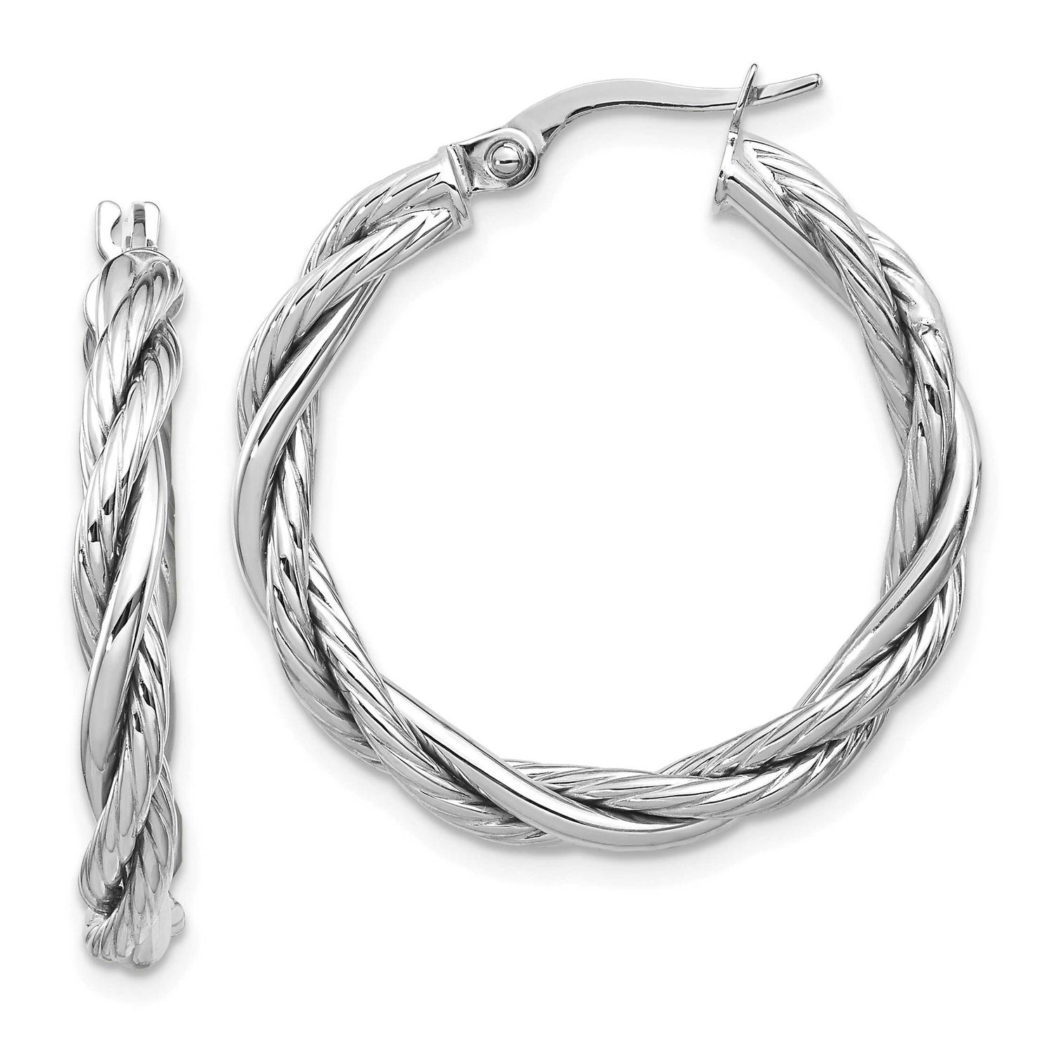 White Rhodium Polished Twisted Hoop Earrings 14k Gold LE1839W 191101735684