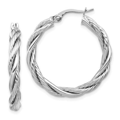 White Rhodium Polished Twisted Hoop Earrings 14k Gold LE1839W 191101735684