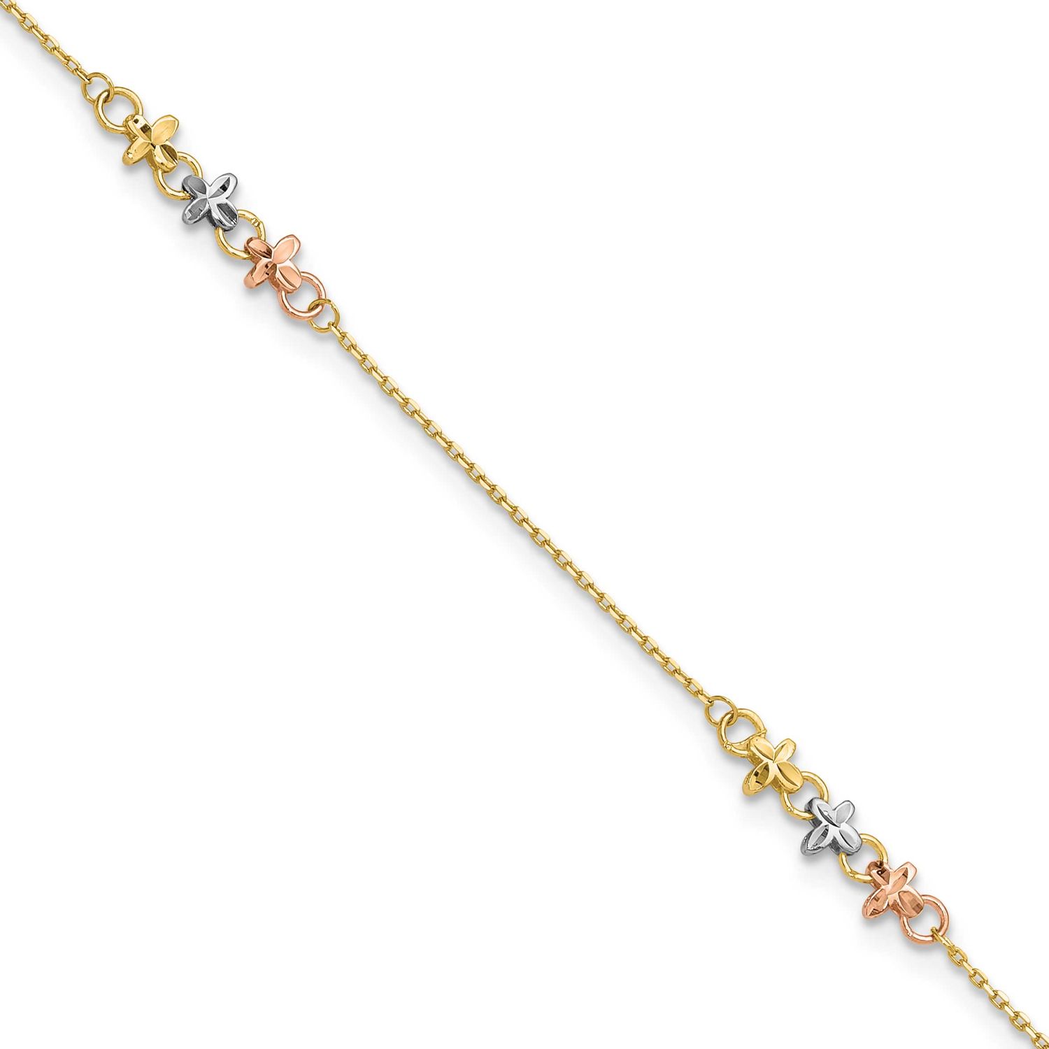 White Rhod Polished Station 9 Inch Plus 1 Inch Extender Ankle 10K Two-tone Gold 10LF620-9 196904344…