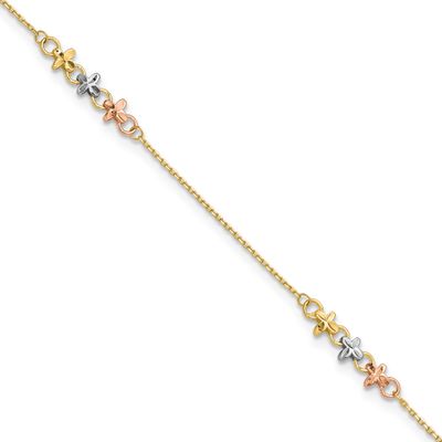 White Rhod Polished Station 9 Inch Plus 1 Inch Extender Ankle 10K Two-tone Gold 10LF620-9 196904344…