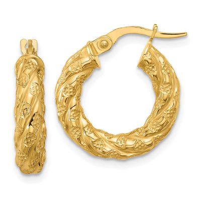 Twisted Tube Hoop Earrings 14k Gold Polished and Textured LE2741 196904342275