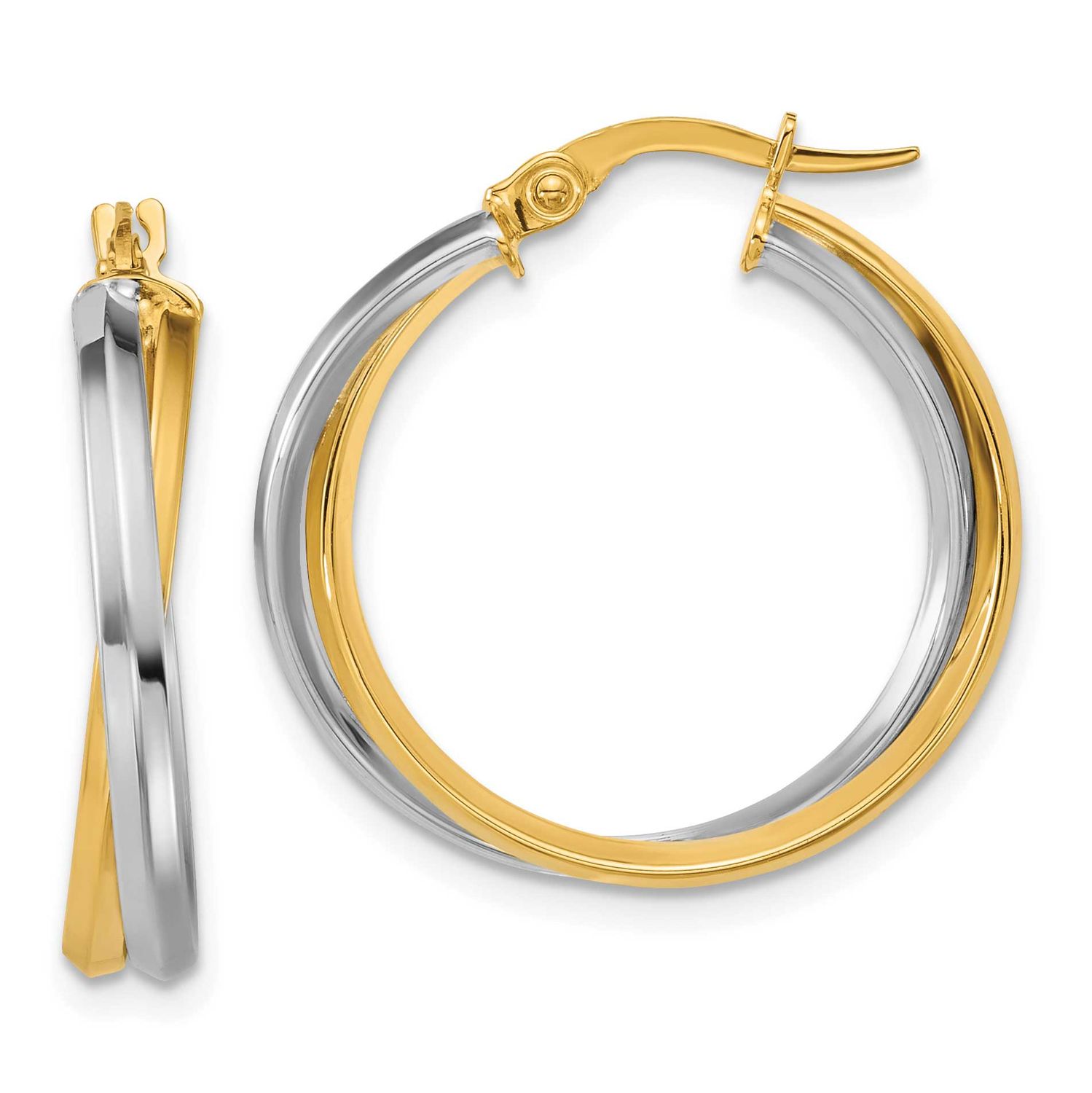 Rhodium Polished Twist Round Hoop Earrings 14k Gold LE2834 196904316313