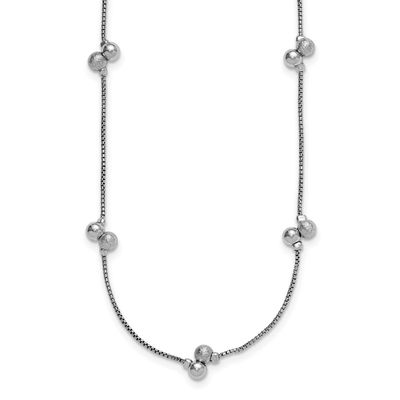 Polished Brushed and Beaded Necklace Sterling Silver Rhodium-plated QLF1477-23.75