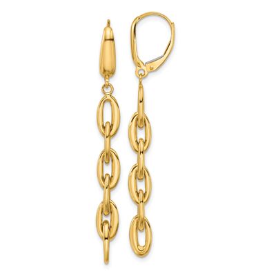 Fancy Oval Link Leverback Dangle Earrings 14k Gold Polished LE2929 196904315835