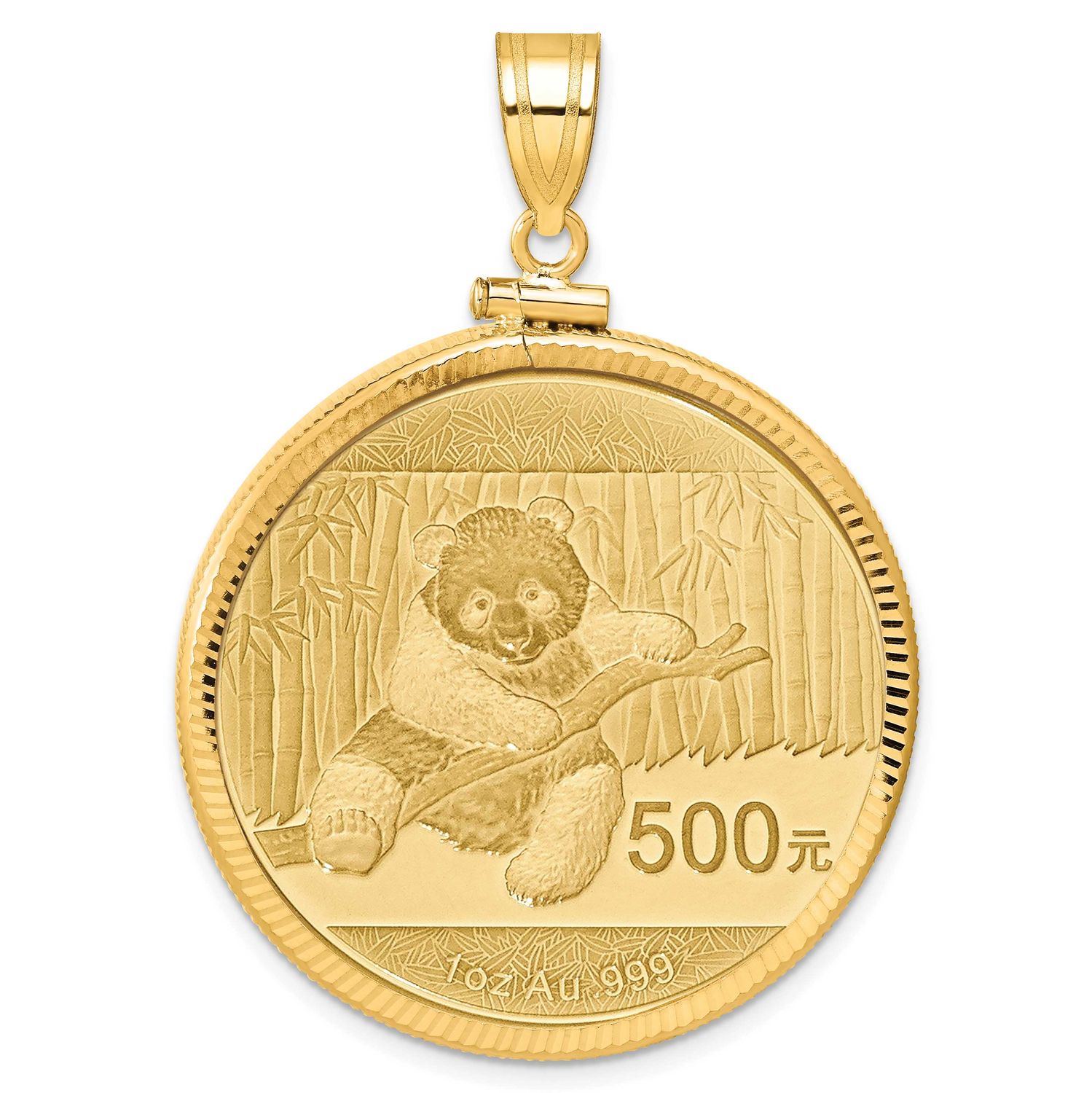 Diamond-Cut Screw Top Mounted 1Oz Panda Coin Bezel Pendant 14k Gold C2677/32.0C