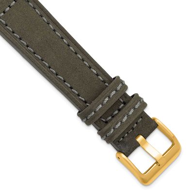 Debeer 24mm Grey Suede Leather Stitched with Brushed Gold-Tone Buckle 8 Inch Watch Band BAY576-24