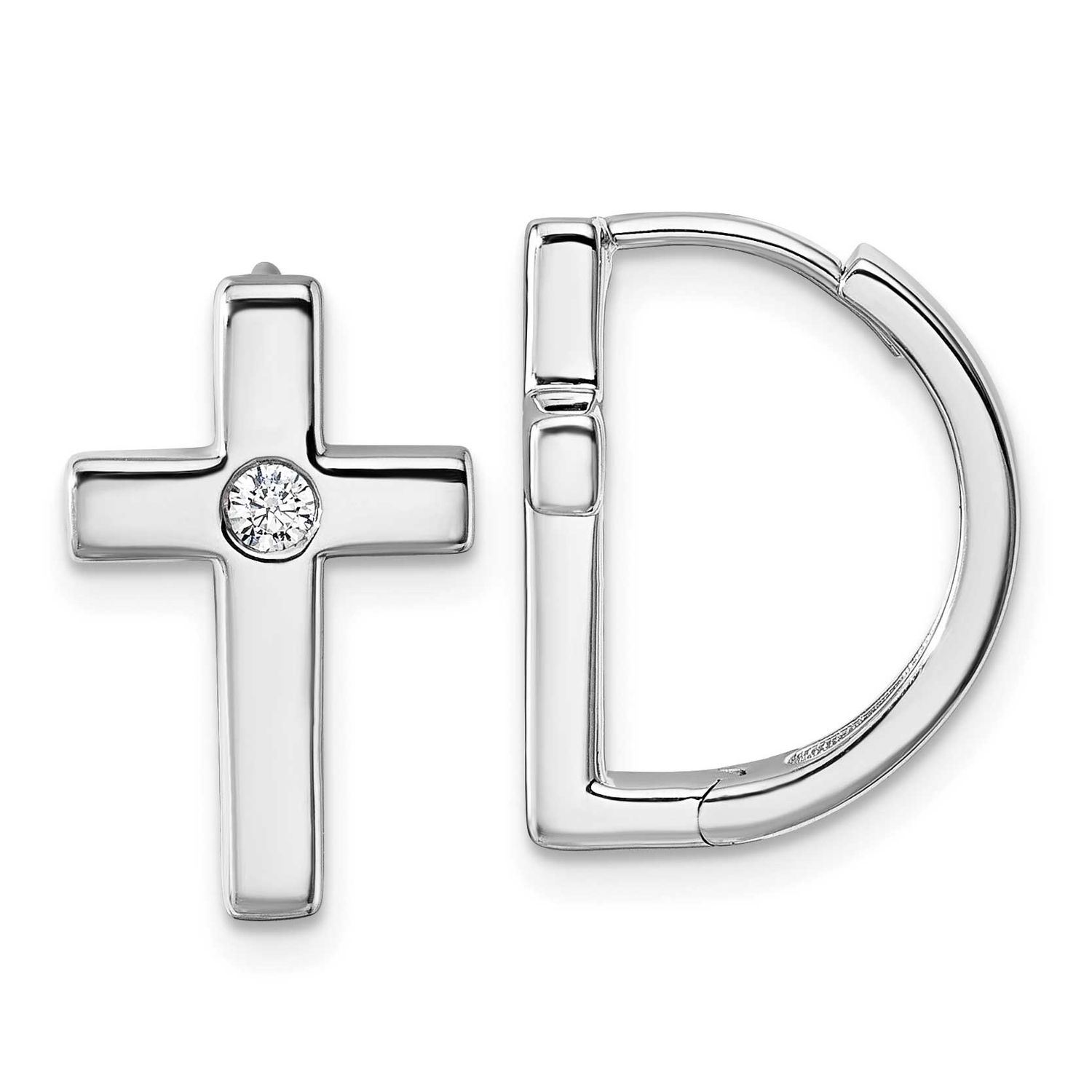 White Ice Hinged Diamond Cross Hoop Earrings Sterling Silver Rhodium-plated QW579