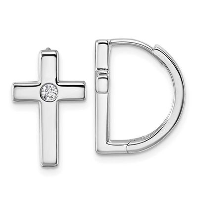 White Ice Hinged Diamond Cross Hoop Earrings Sterling Silver Rhodium-plated QW579