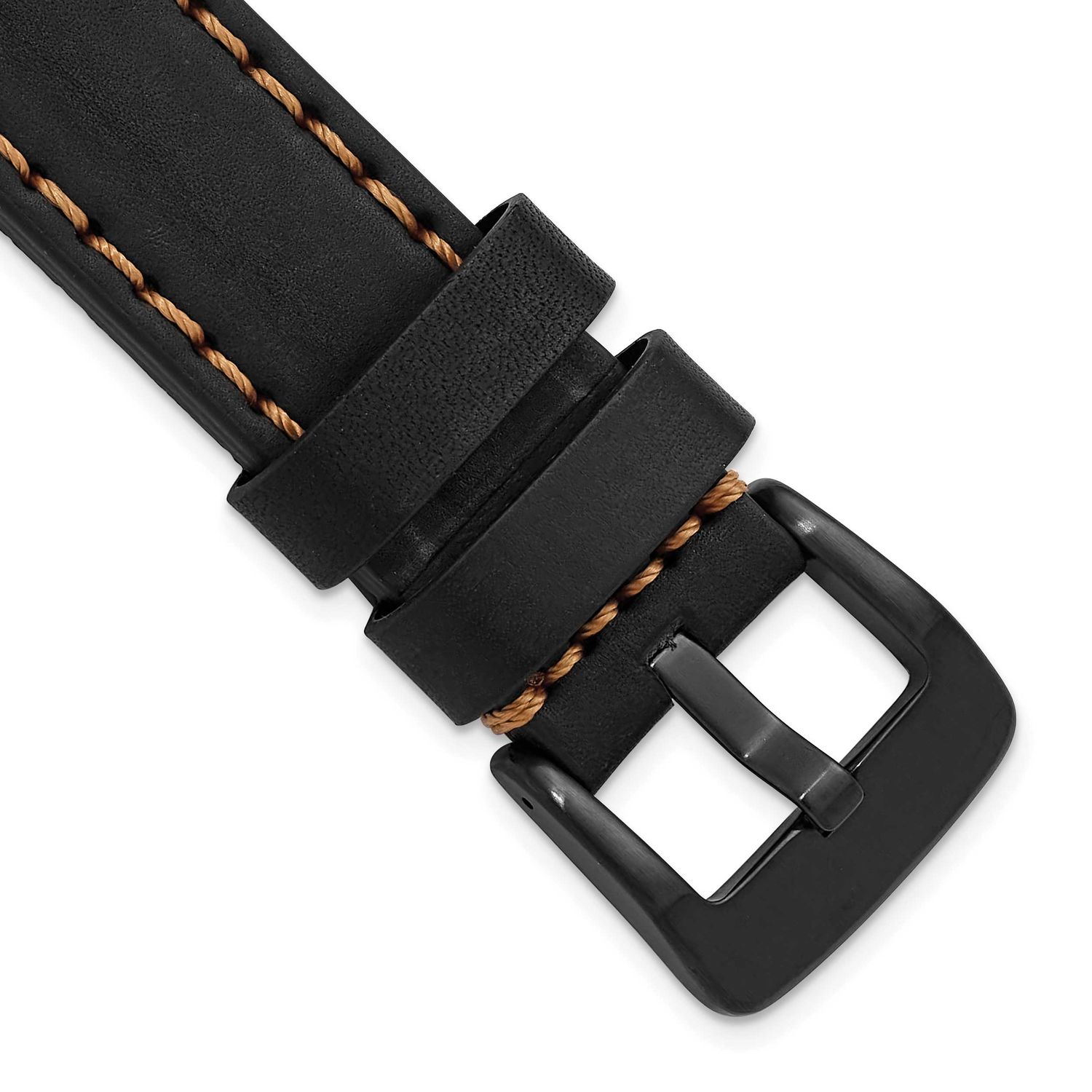 Gilden 22mm Black Thick and Heavy Sport Calfskin Leather with Caramel Stitching and Black Ip-Plated…