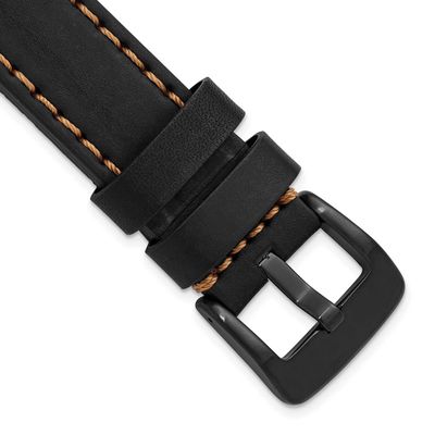 Gilden 22mm Black Thick and Heavy Sport Calfskin Leather with Caramel Stitching and Black Ip-Plated…