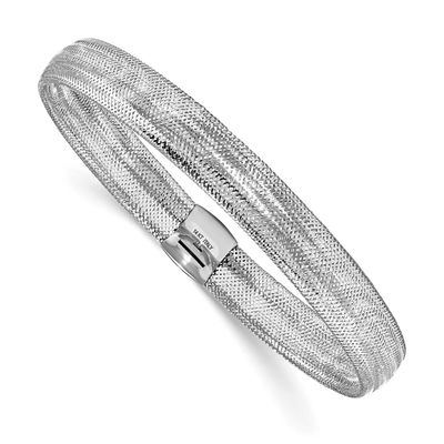 White Rhodium Plating Polished Mesh Stretch Bracelet 14k Gold LF1126W
