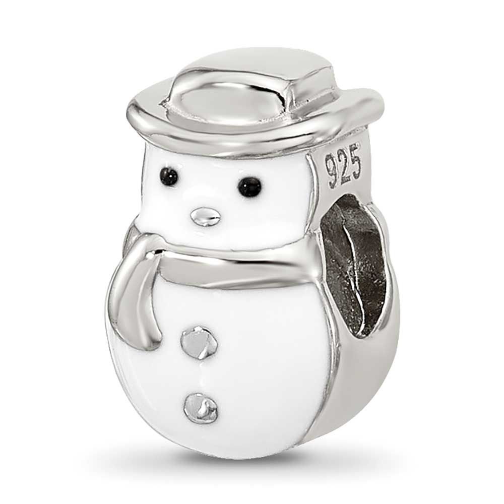 Kids Enamel Snowman with Hat Bead Sterling Silver QRS4546 196904279014