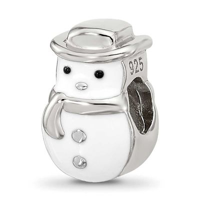 Kids Enamel Snowman with Hat Bead Sterling Silver QRS4546 196904279014