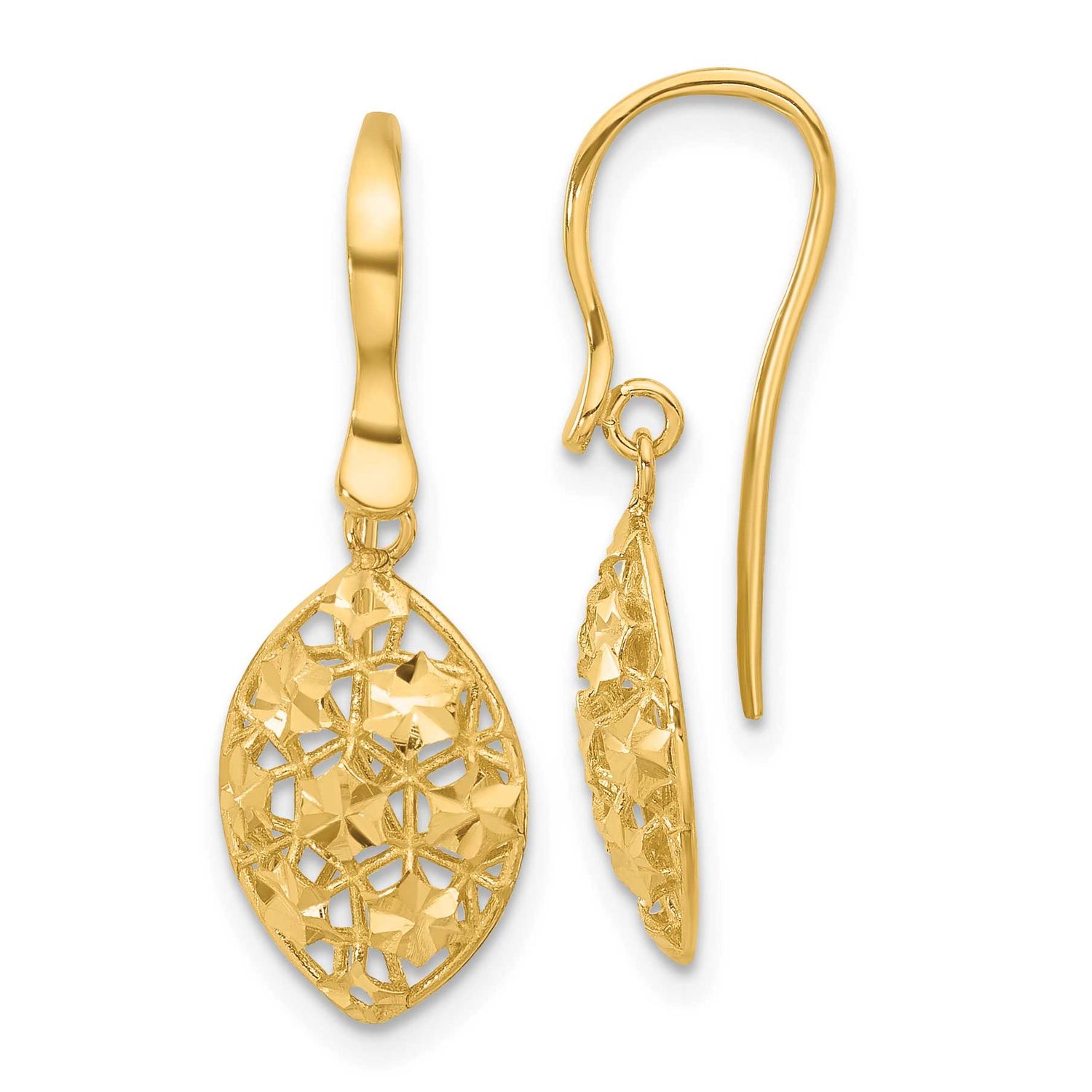 Diamond-Cut Shepherd Hook Dangle Earrings 14k Gold Polished LE2650 196904342879