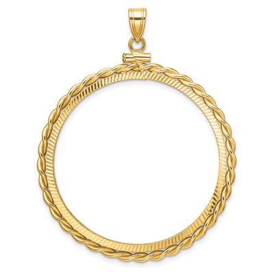 Twisted Wire and Diamond-Cut 37.0mm x 2.85mm Screw Top Coin Bezel Pendant 14k Gold Polished C2271D/…
