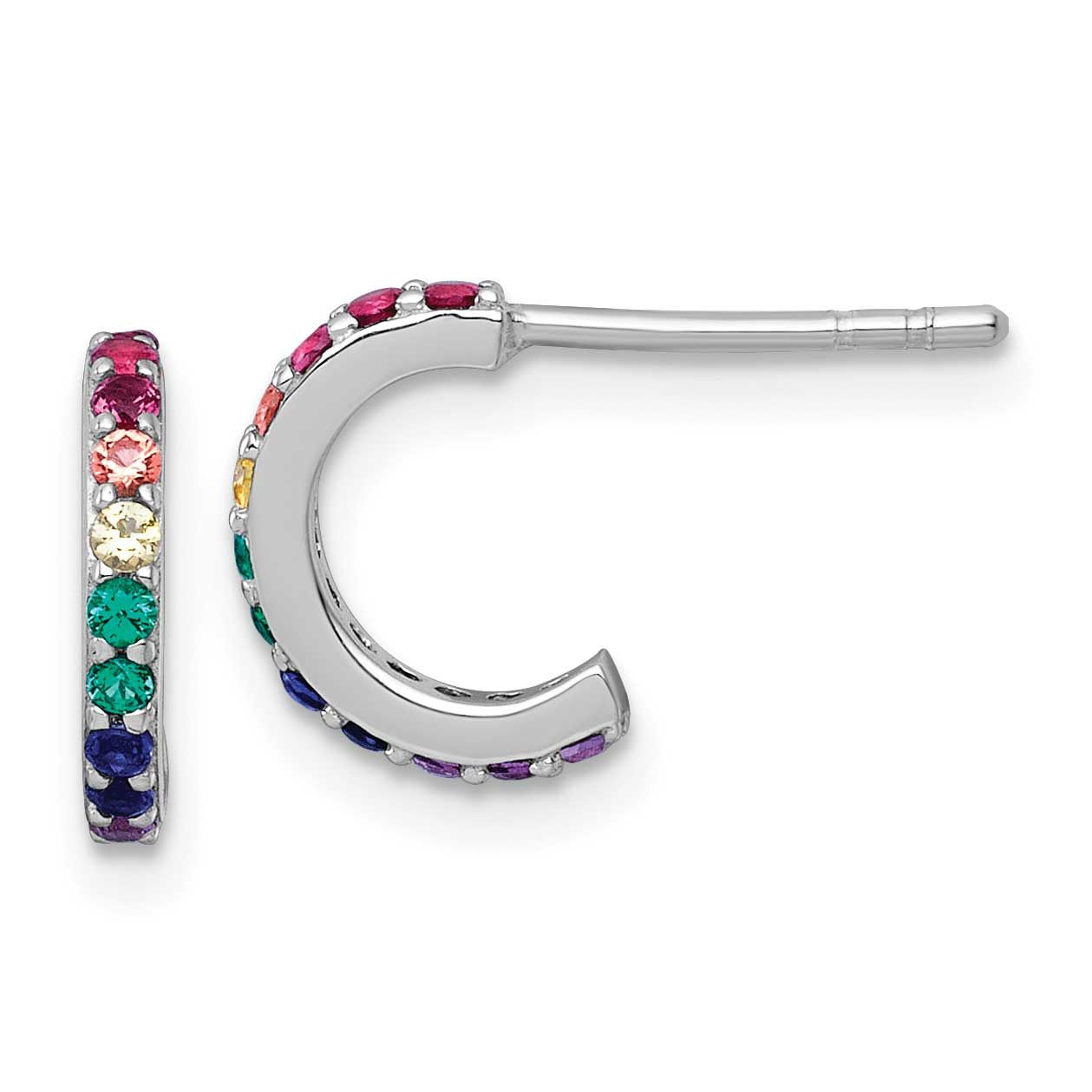 Multi Color Nano Crystal Children Hoop Post Earrings Sterling Silver Rhodium-plated QE18305
