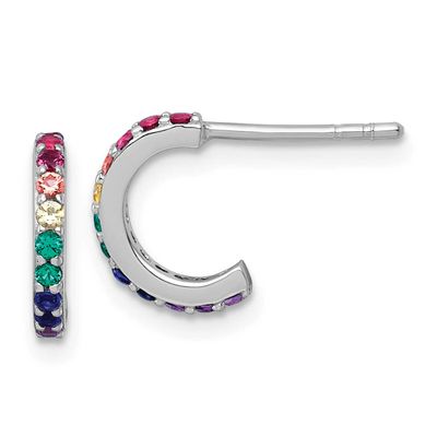 Multi Color Nano Crystal Children Hoop Post Earrings Sterling Silver Rhodium-plated QE18305