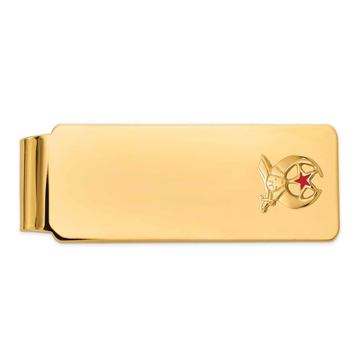 Men&#39;s Polished and Textured with Red Enamel Masonic Shriner Medium Money Clip 14k Gold B57642-MCB