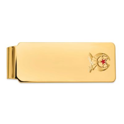 Men&#39;s Polished and Textured with Red Enamel Masonic Shriner Medium Money Clip 14k Gold B57642-MCB