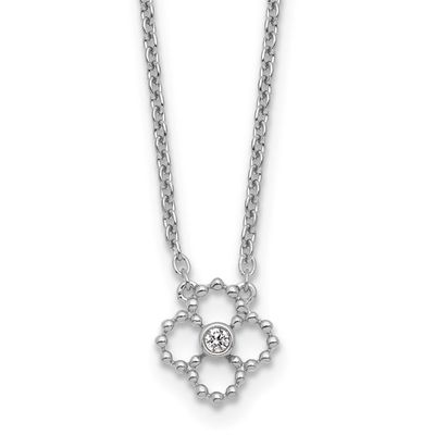 White Ice Plated Beaded Diamond Quatrefoil 18 Inch Necklace Plus 2 Inch Extenderender Sterling Silv…