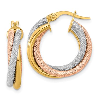 White Rhodium and Rose Gold Plating Twisted Tube Hoop Earrings 14k Gold LE2752 196904337912