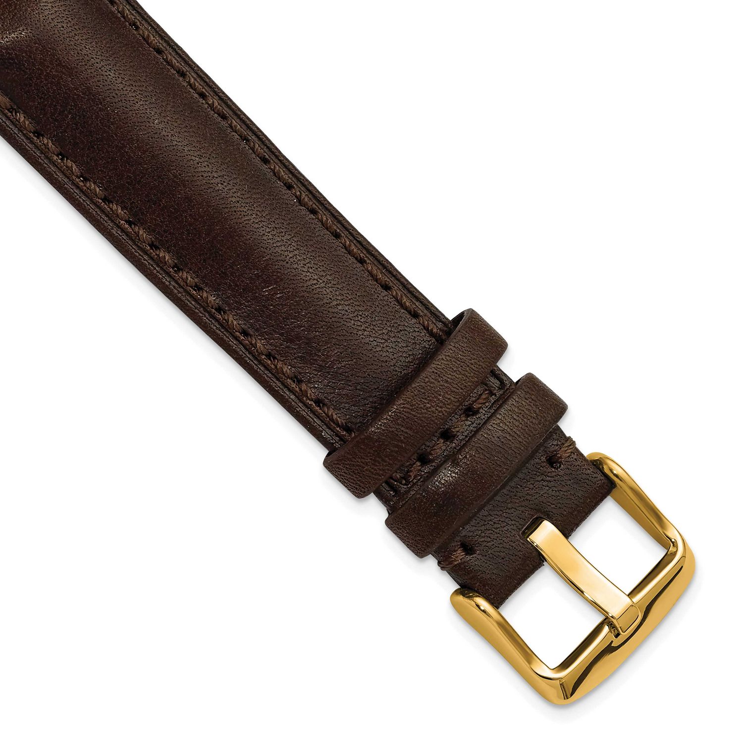 Debeer 24mm Brown Oil-Tanned Leather Stitched with Gold-Tone Buckle 8 Inch Watch Band BAY566-24