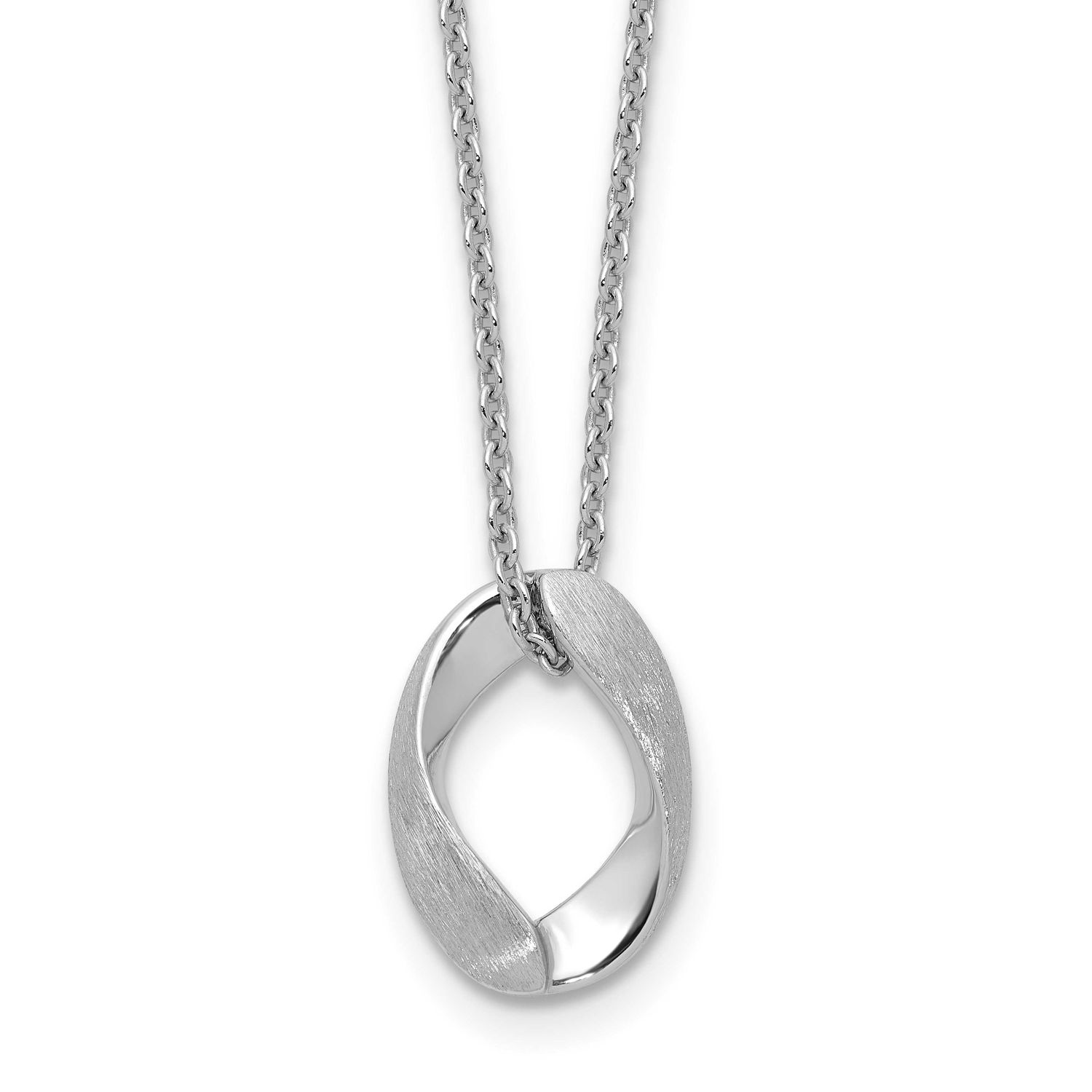 Polish/Brush Oval with 1 Inch Extender Necklace Sterling Silver Rhodium-plated QLF1452-16.5 1969043…