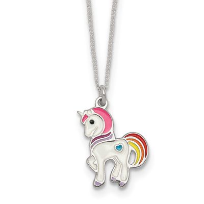 Enameled Unicorn Children&#39;s Necklace Sterling Silver Polished QG7277-14