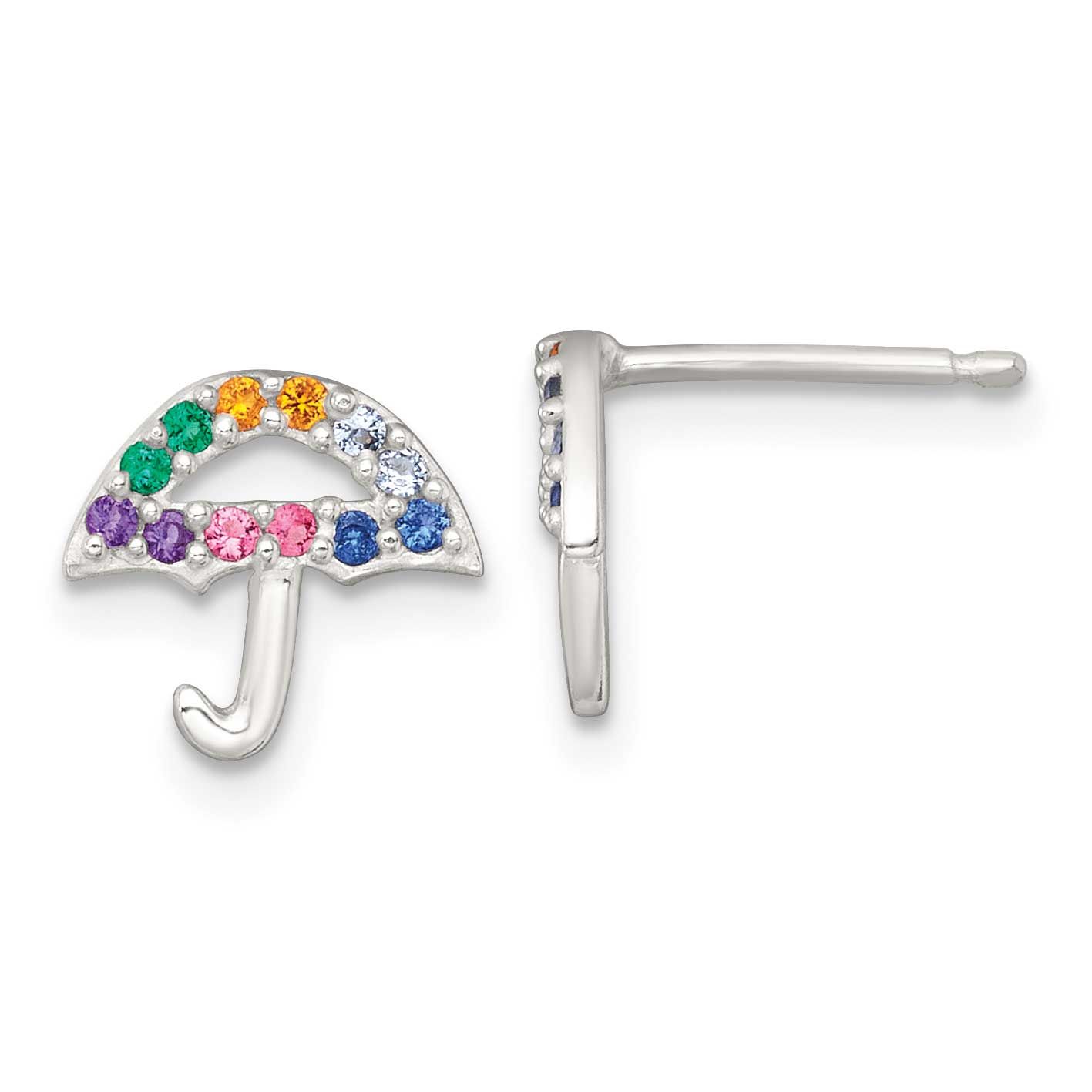 Multi-Color Nano Crystals Umbrella Post Earrings Sterling Silver QE18306