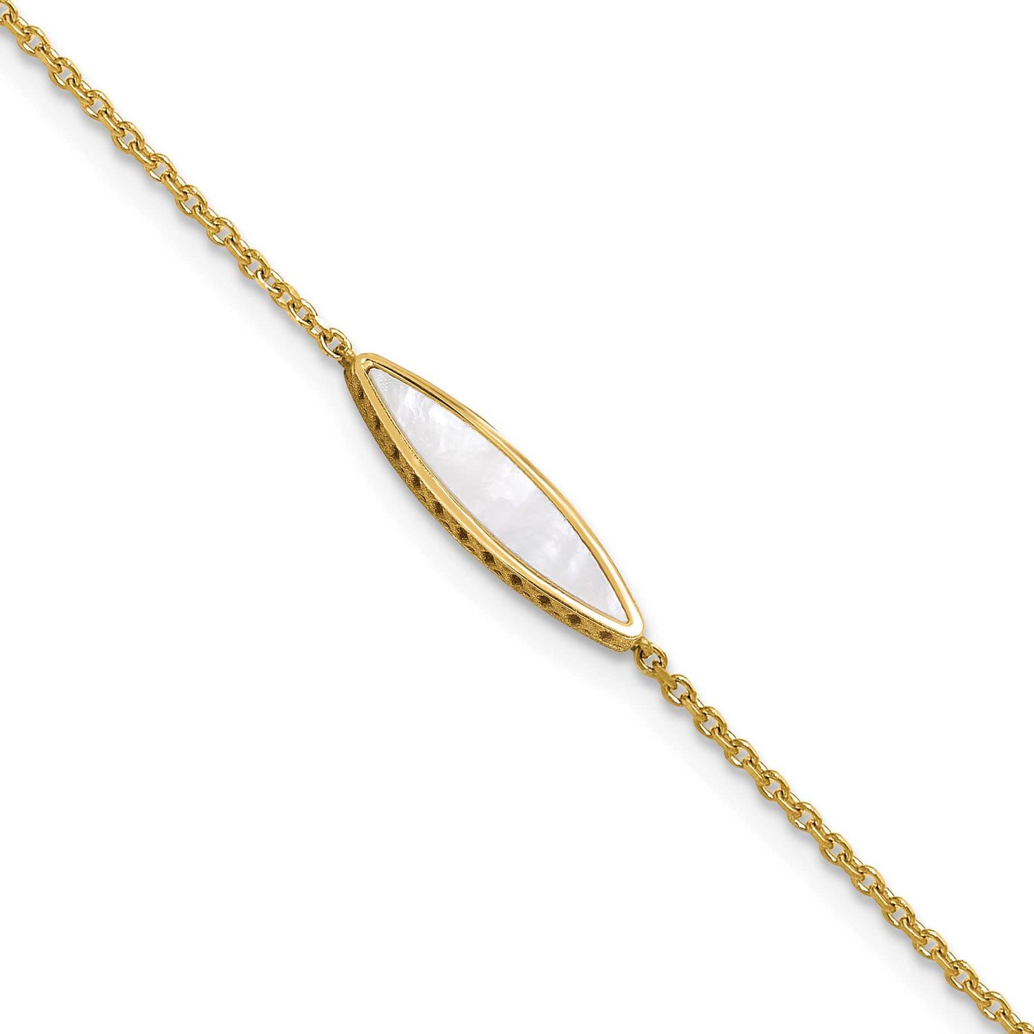 Mother of Pearl with 1 Inch Extender Bracelet 14k Gold Polished LF2064-6.5
