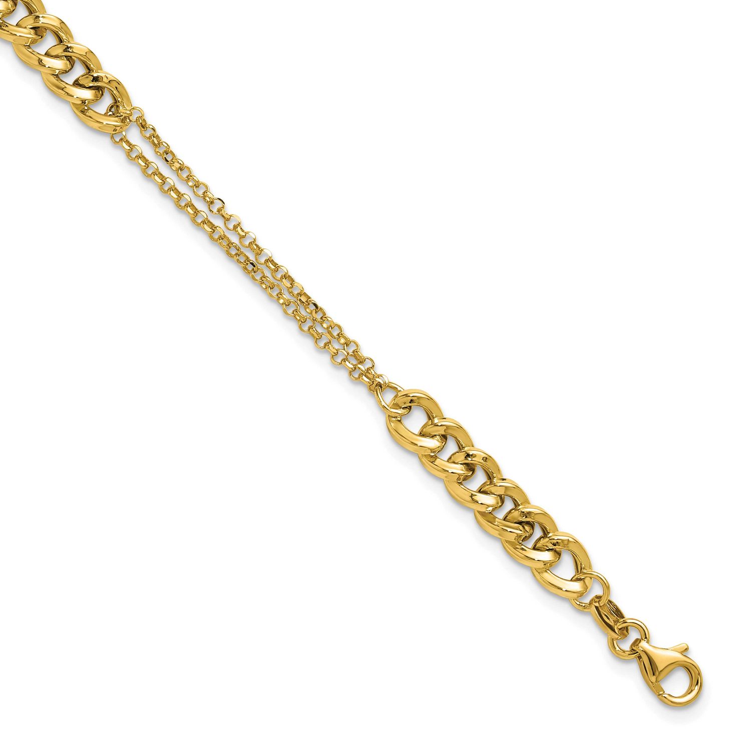 Diamond-Cut 2-Strand Fancy Link with 1 Inch Extender Bracelet 14k Gold Polished LF2095-7 1969043169…