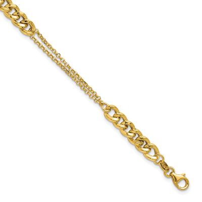 Diamond-Cut 2-Strand Fancy Link with 1 Inch Extender Bracelet 14k Gold Polished LF2095-7 1969043169…