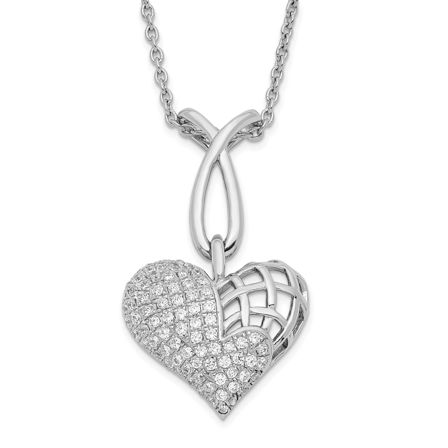 CZ Brilliant Embers Polished Heart Necklace Sterling Silver QMP182-18 191101414558
