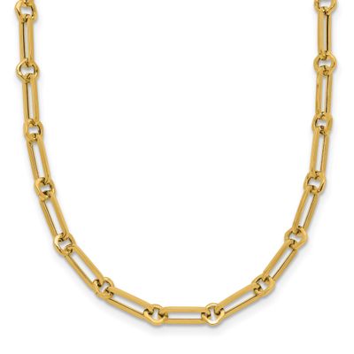 Fancy Paperclip Link Necklace 14k Gold Polished LF2222-18